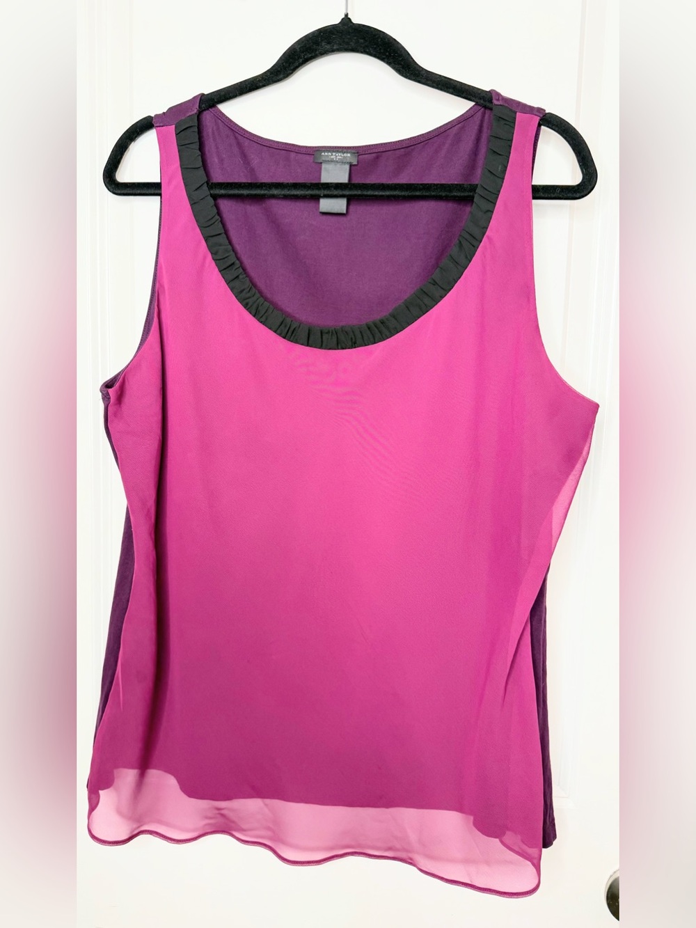 Ann Taylor XL Pink Purple Colorblock Chiffon Tank Top Sleeveless Mixed Media